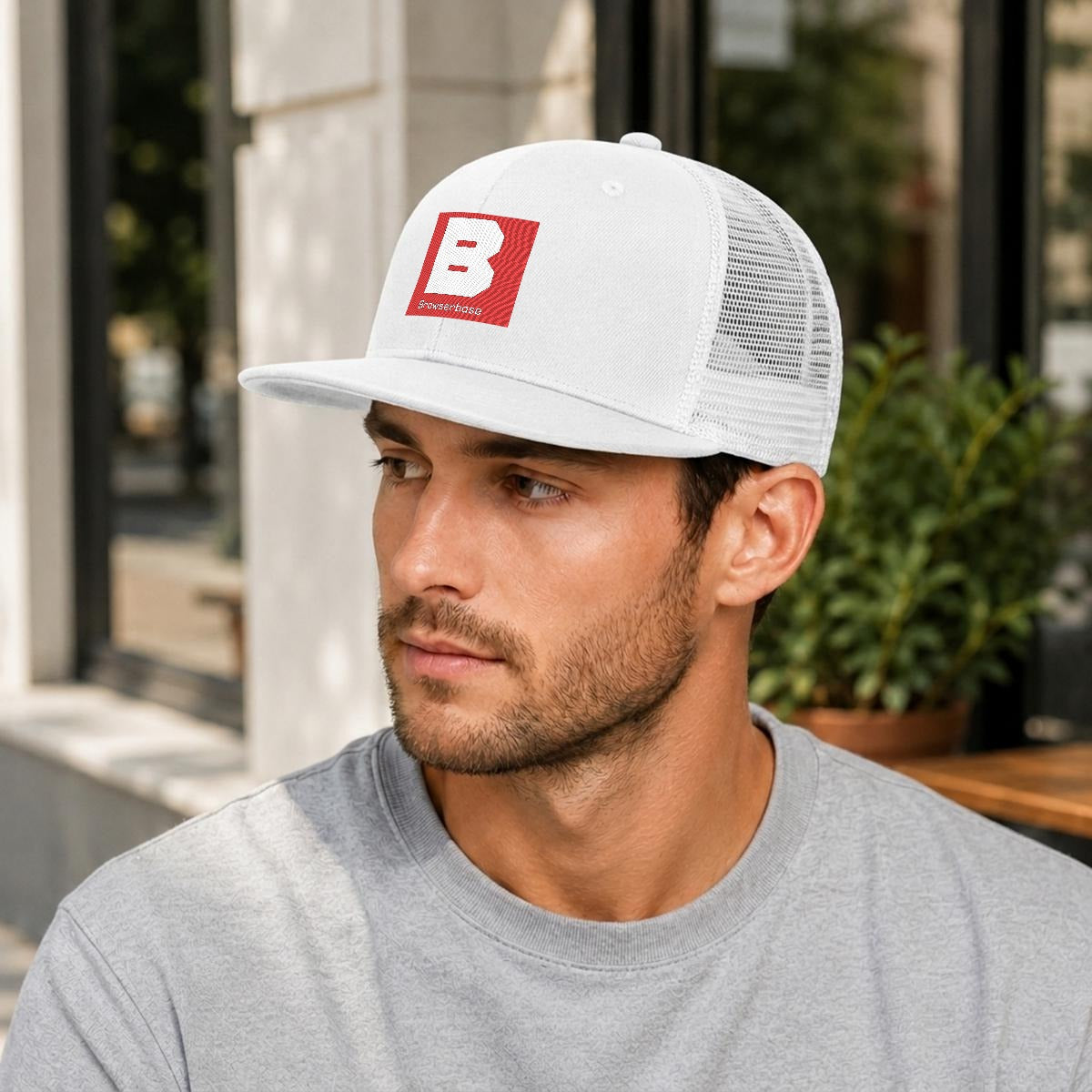 Embroidery Flat-Brim Mesh Cap