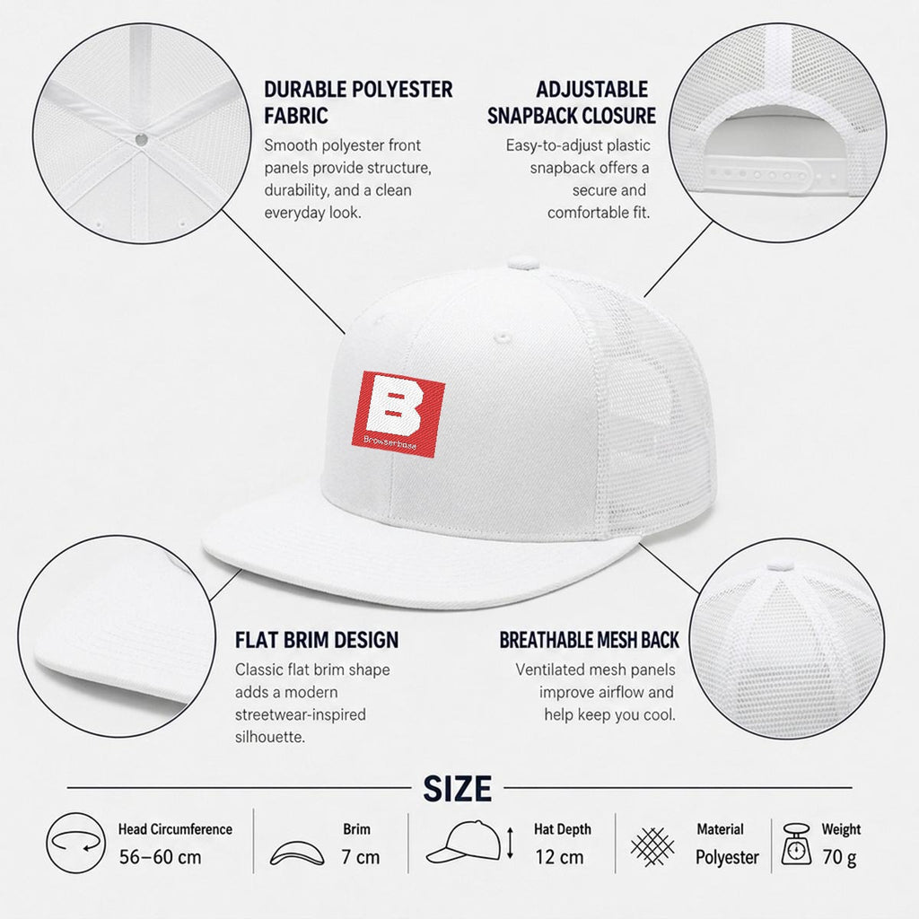 Embroidery Flat-Brim Mesh Cap