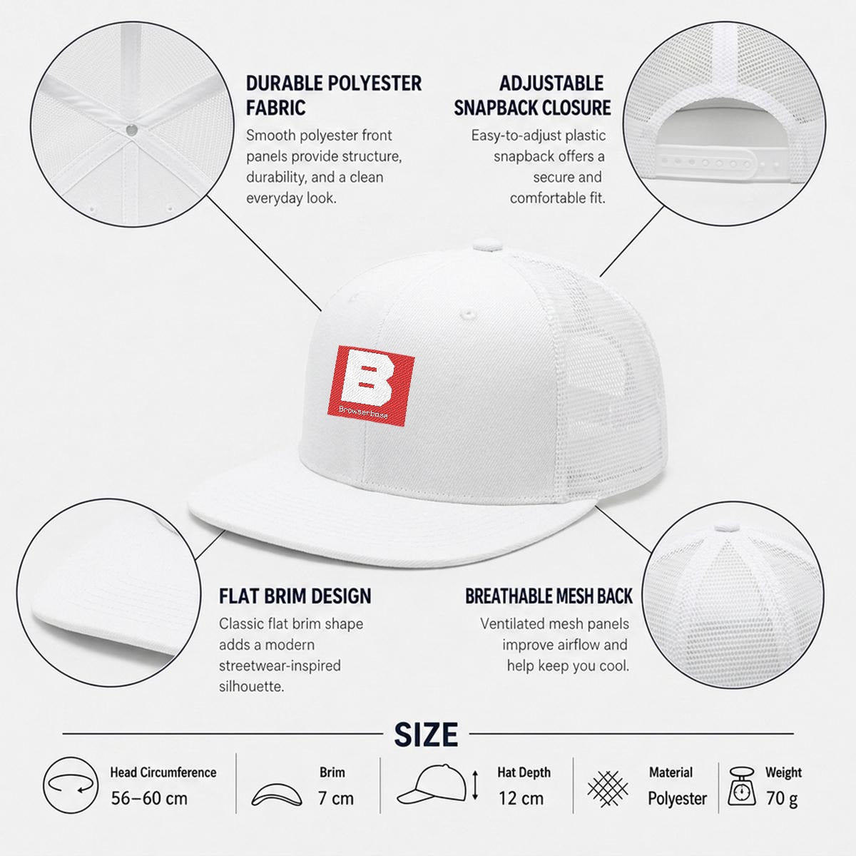 Embroidery Flat-Brim Mesh Cap